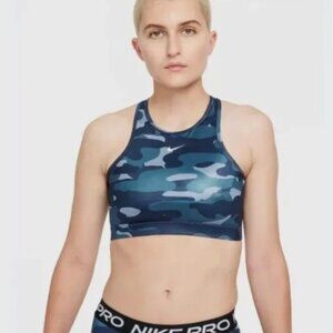 NIKE WOMENS MEDIUM SUPPORT SPORTS BRA IN BLUE CAMO SIZE MEDIUM